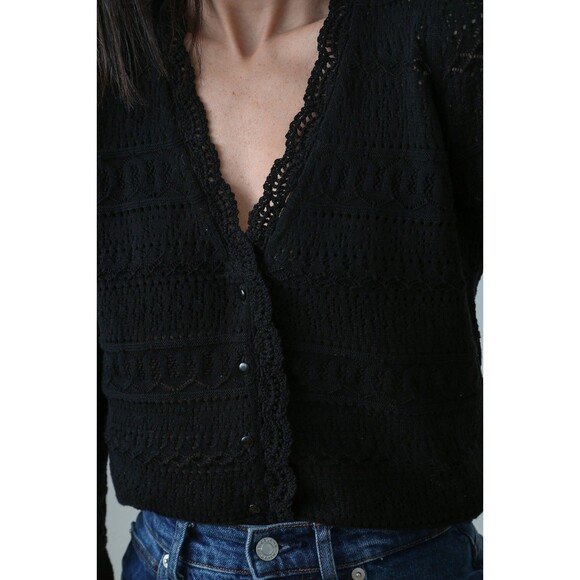 LA MAILLE SEZANE Keyla Black Cardigan Sz Sm Crochet Knit EUC 100% Organic Cotton - Picture 6 of 16